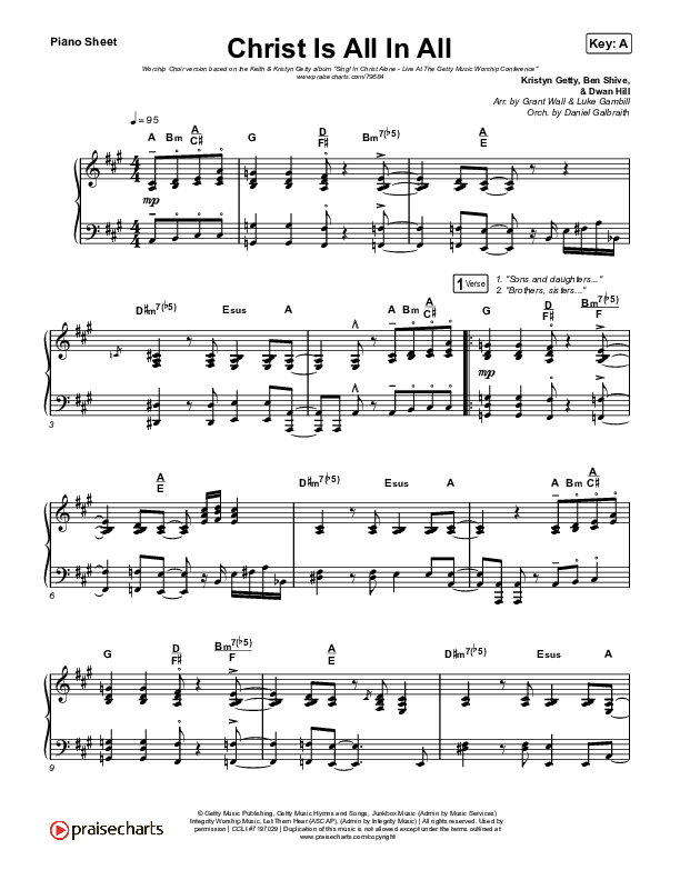 Christ Is All In All (Worship Choir SAB) Piano Sheet (Keith & Kristyn Getty / Arr. Luke Gambill)