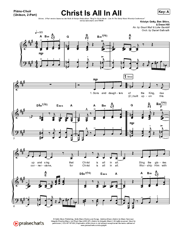 Christ Is All In All (Unison/2-Part Choir) Piano/Choir  (Uni/2-Part) (Keith & Kristyn Getty / Arr. Luke Gambill)