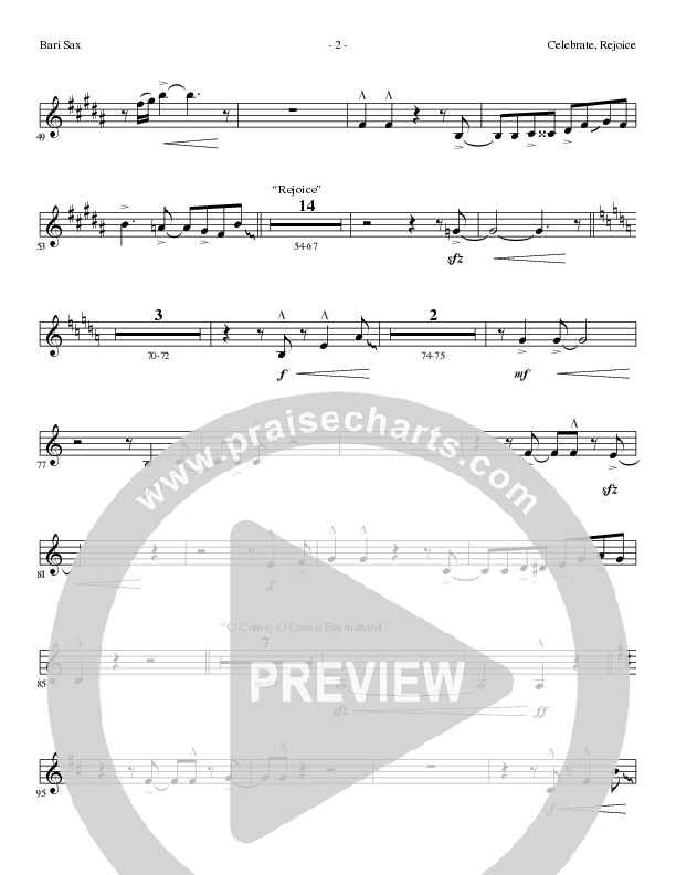 Celebrate Rejoice with O Come O Come Emmanuel (Choral Anthem SATB) Bari Sax (Lillenas Choral / Arr. Mike Speck / Arr. Tim Parton / Orch. Cliff Duren)