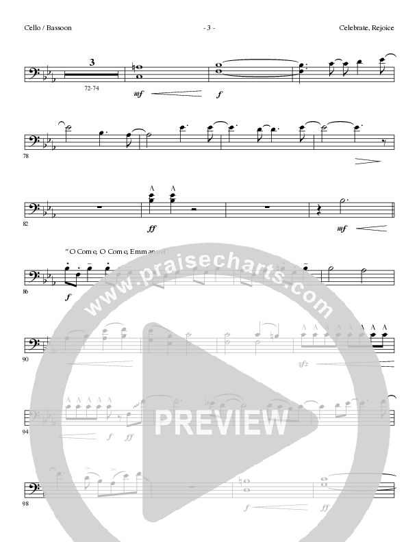 Celebrate Rejoice with O Come O Come Emmanuel (Choral Anthem SATB) Cello (Lillenas Choral / Arr. Mike Speck / Arr. Tim Parton / Orch. Cliff Duren)