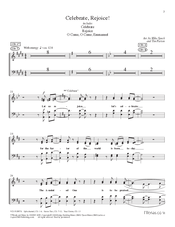 Celebrate Rejoice with O Come O Come Emmanuel (Choral Anthem SATB) Choir Vocals (SATB) (Lillenas Choral / Arr. Mike Speck / Arr. Tim Parton / Orch. Cliff Duren)