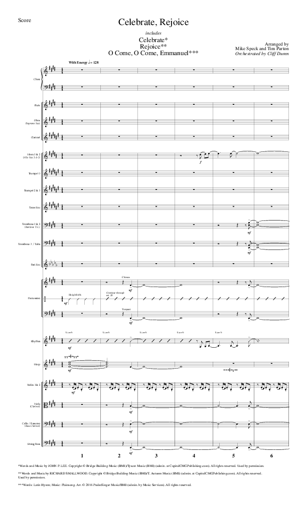 Celebrate Rejoice with O Come O Come Emmanuel (Choral Anthem SATB) Orchestration (Lillenas Choral / Arr. Mike Speck / Arr. Tim Parton / Orch. Cliff Duren)