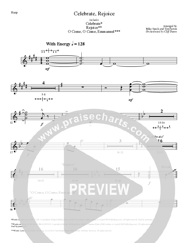 Celebrate Rejoice with O Come O Come Emmanuel (Choral Anthem SATB) Harp (Lillenas Choral / Arr. Mike Speck / Arr. Tim Parton / Orch. Cliff Duren)