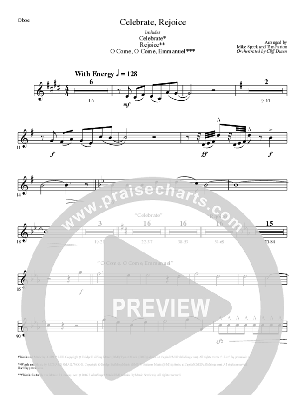 Celebrate Rejoice with O Come O Come Emmanuel (Choral Anthem SATB) Oboe (Lillenas Choral / Arr. Mike Speck / Arr. Tim Parton / Orch. Cliff Duren)