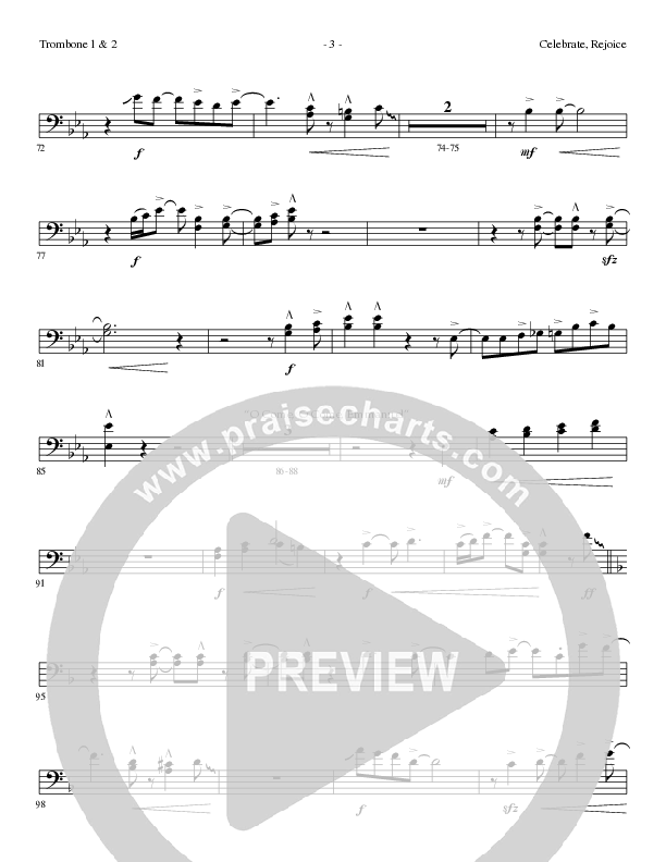 Celebrate Rejoice with O Come O Come Emmanuel (Choral Anthem SATB) Trombone 1/2 (Lillenas Choral / Arr. Mike Speck / Arr. Tim Parton / Orch. Cliff Duren)