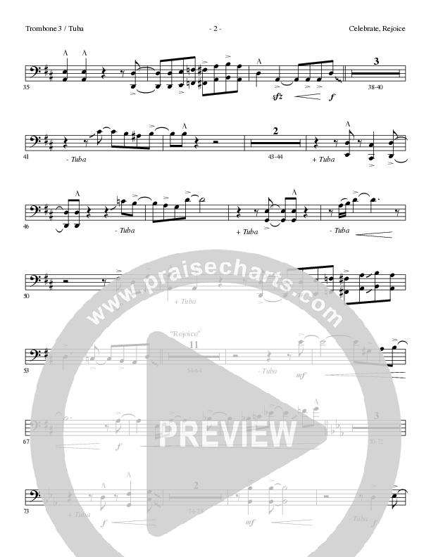 Celebrate Rejoice with O Come O Come Emmanuel (Choral Anthem SATB) Trombone 3/Tuba (Lillenas Choral / Arr. Mike Speck / Arr. Tim Parton / Orch. Cliff Duren)