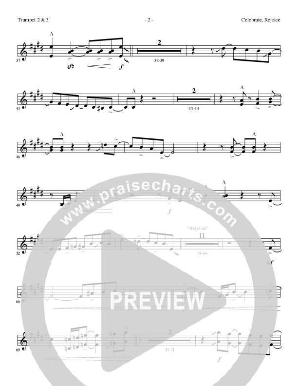 Celebrate Rejoice with O Come O Come Emmanuel (Choral Anthem SATB) Trumpet 2/3 (Lillenas Choral / Arr. Mike Speck / Arr. Tim Parton / Orch. Cliff Duren)