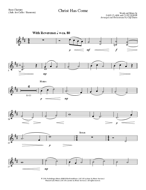 Christ Has Come (Choral Anthem SATB) Bass Clarinet (Lillenas Choral / Arr. Cliff Duren)