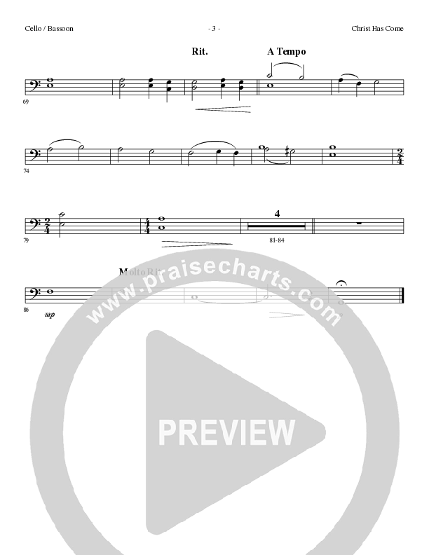 Christ Has Come (Choral Anthem SATB) Cello (Lillenas Choral / Arr. Cliff Duren)