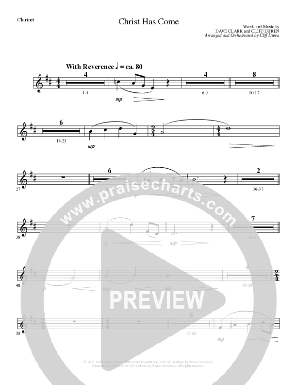 Christ Has Come (Choral Anthem SATB) Clarinet (Lillenas Choral / Arr. Cliff Duren)