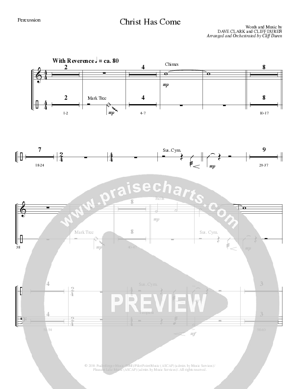 Christ Has Come (Choral Anthem SATB) Percussion (Lillenas Choral / Arr. Cliff Duren)