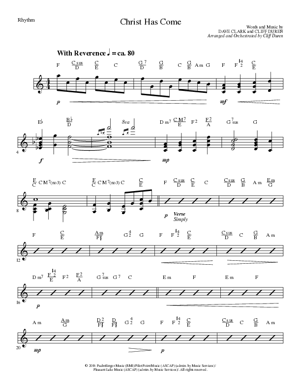 Christ Has Come (Choral Anthem SATB) Rhythm Chart (Lillenas Choral / Arr. Cliff Duren)