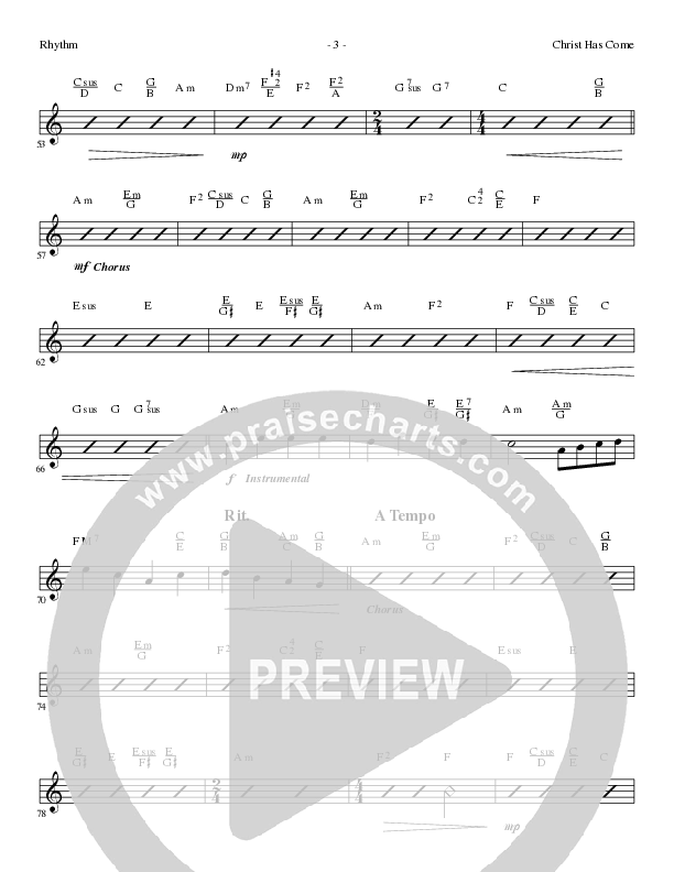Christ Has Come (Choral Anthem SATB) Rhythm Chart (Lillenas Choral / Arr. Cliff Duren)