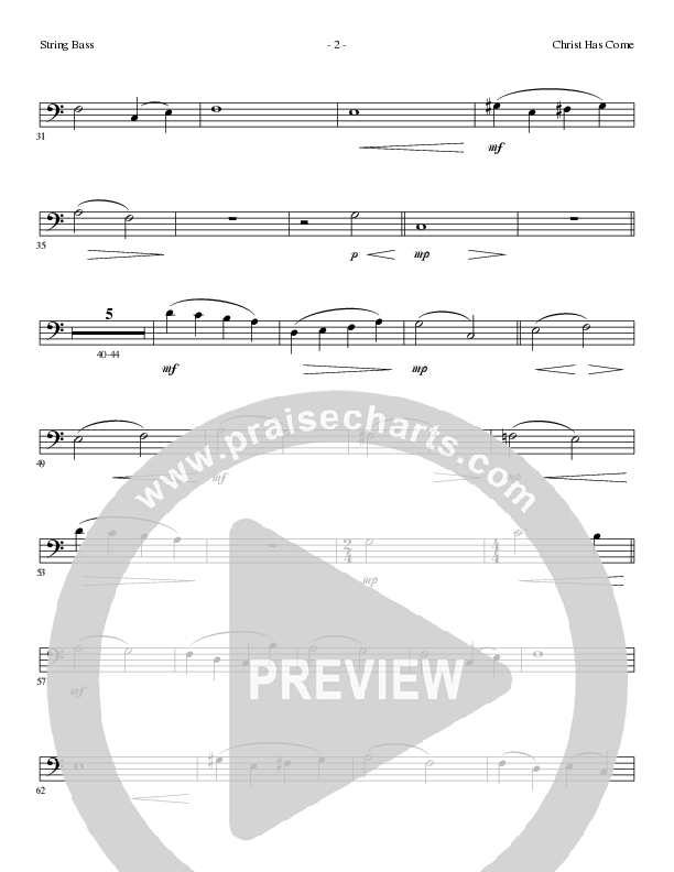 Christ Has Come (Choral Anthem SATB) String Bass (Lillenas Choral / Arr. Cliff Duren)