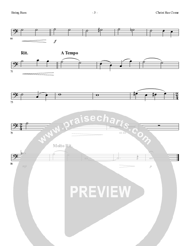 Christ Has Come (Choral Anthem SATB) String Bass (Lillenas Choral / Arr. Cliff Duren)