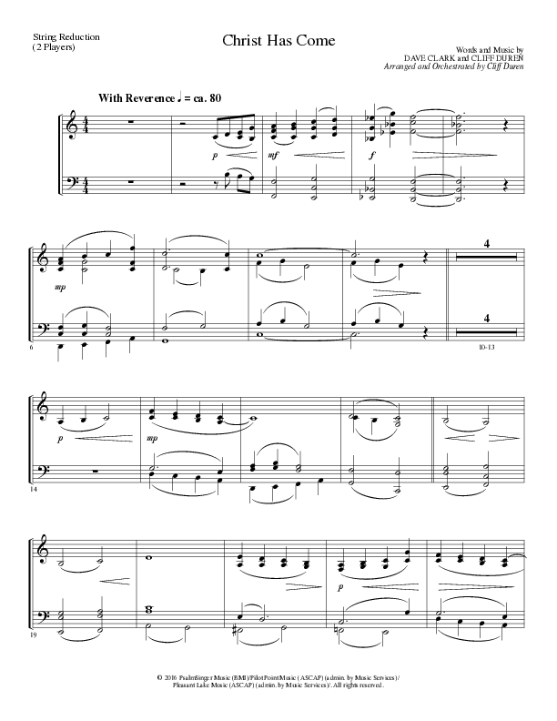 Christ Has Come (Choral Anthem SATB) String Reduction (Lillenas Choral / Arr. Cliff Duren)