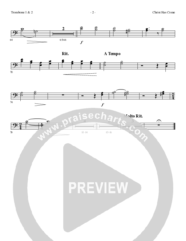 Christ Has Come (Choral Anthem SATB) Trombone 1/2 (Lillenas Choral / Arr. Cliff Duren)