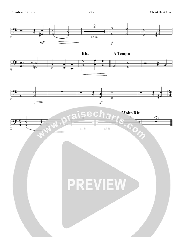 Christ Has Come (Choral Anthem SATB) Trombone 3/Tuba (Lillenas Choral / Arr. Cliff Duren)