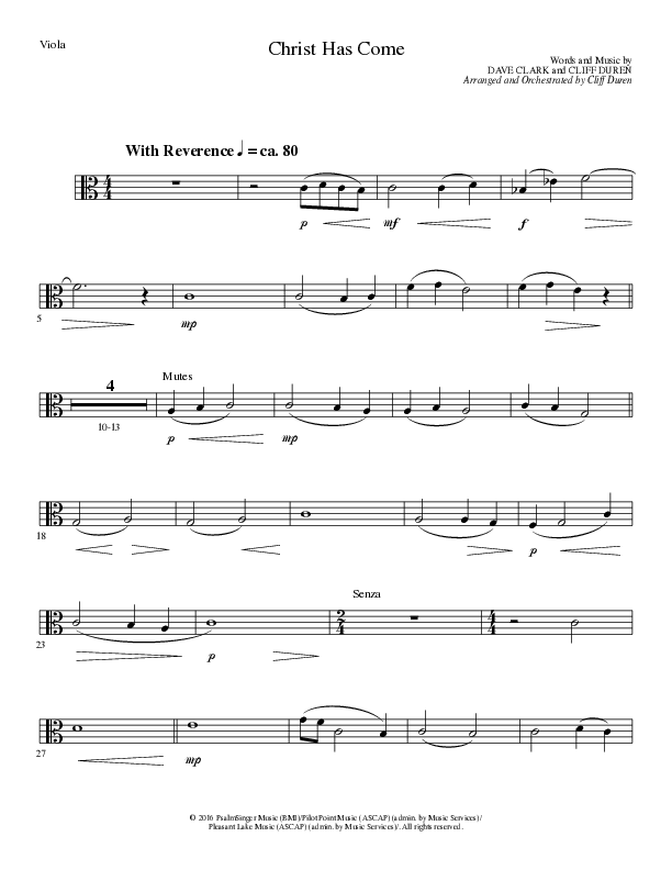 Christ Has Come (Choral Anthem SATB) Viola (Lillenas Choral / Arr. Cliff Duren)