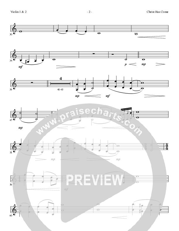 Christ Has Come (Choral Anthem SATB) Violin 1/2 (Lillenas Choral / Arr. Cliff Duren)