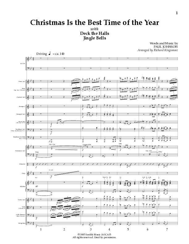 Christmas Is The Best Time Of The Year with Deck The Halls, Jingle Bells (Choral Anthem SATB) Conductor's Score (Lillenas Choral / Arr. Richard Kingsmore)
