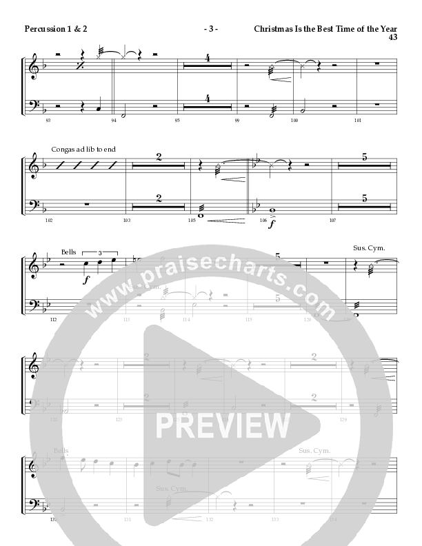 Christmas Is The Best Time Of The Year with Deck The Halls, Jingle Bells (Choral Anthem SATB) Percussion (Lillenas Choral / Arr. Richard Kingsmore)
