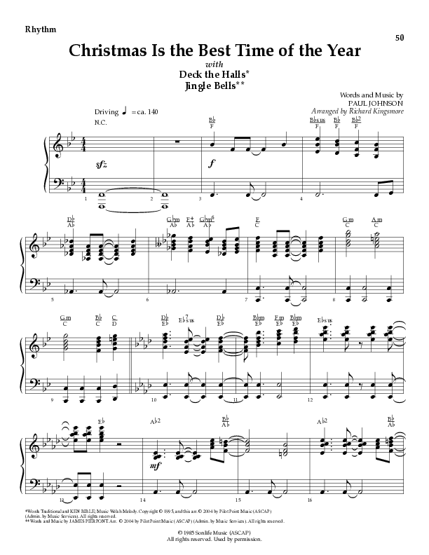 Christmas Is The Best Time Of The Year with Deck The Halls, Jingle Bells (Choral Anthem SATB) Rhythm Chart (Lillenas Choral / Arr. Richard Kingsmore)