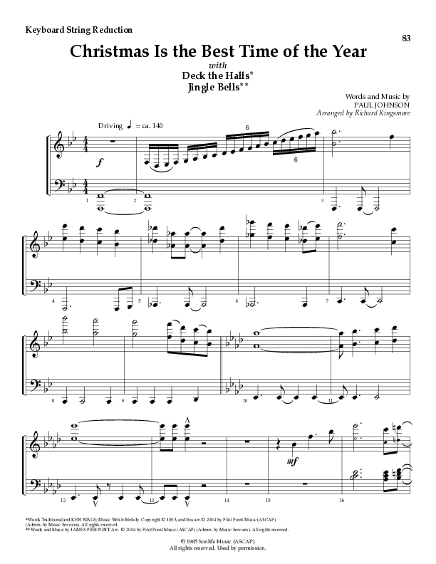 Christmas Is The Best Time Of The Year with Deck The Halls, Jingle Bells (Choral Anthem SATB) String Reduction (Lillenas Choral / Arr. Richard Kingsmore)