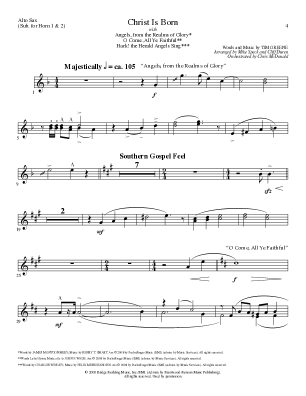 Christ Is Born with Angels From The Realms, O Come All Ye Faithful, Hark The Herald Angels Sing (Choral Anthem SATB) Alto Sax (Lillenas Choral / Arr. Mike Speck / Arr. Cliff Duren / Orch. Chris McDonald)