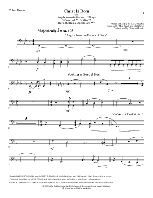 Christ Is Born with Angels From The Realms, O Come All Ye Faithful, Hark The Herald Angels Sing (Choral Anthem SATB) Cello (Lillenas Choral / Arr. Mike Speck / Arr. Cliff Duren / Orch. Chris McDonald)