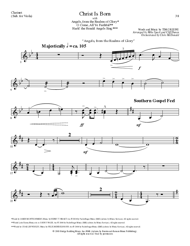 Christ Is Born with Angels From The Realms, O Come All Ye Faithful, Hark The Herald Angels Sing (Choral Anthem SATB) Clarinet (Lillenas Choral / Arr. Mike Speck / Arr. Cliff Duren / Orch. Chris McDonald)