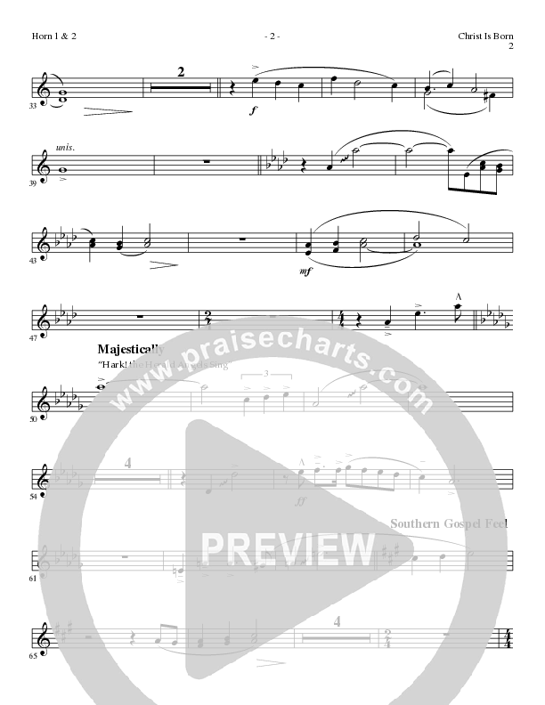 Christ Is Born with Angels From The Realms, O Come All Ye Faithful, Hark The Herald Angels Sing (Choral Anthem SATB) French Horn 1/2 (Lillenas Choral / Arr. Mike Speck / Arr. Cliff Duren / Orch. Chris McDonald)