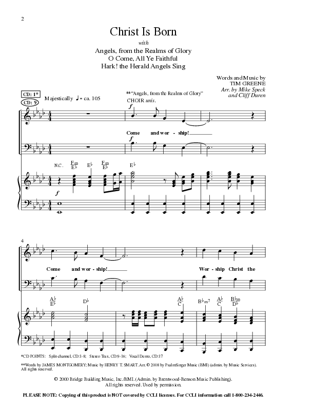 Christ Is Born with Angels From The Realms, O Come All Ye Faithful, Hark The Herald Angels Sing (Choral Anthem SATB) Anthem (SATB/Piano) (Lillenas Choral / Arr. Mike Speck / Arr. Cliff Duren / Orch. Chris McDonald)