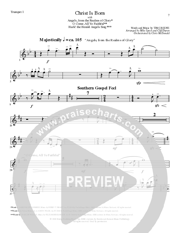 Christ Is Born with Angels From The Realms, O Come All Ye Faithful, Hark The Herald Angels Sing (Choral Anthem SATB) Trumpet 2 (Lillenas Choral / Arr. Mike Speck / Arr. Cliff Duren / Orch. Chris McDonald)