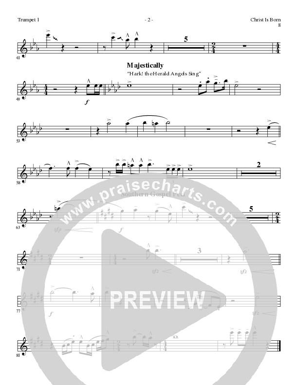 Christ Is Born with Angels From The Realms, O Come All Ye Faithful, Hark The Herald Angels Sing (Choral Anthem SATB) Trumpet 2 (Lillenas Choral / Arr. Mike Speck / Arr. Cliff Duren / Orch. Chris McDonald)