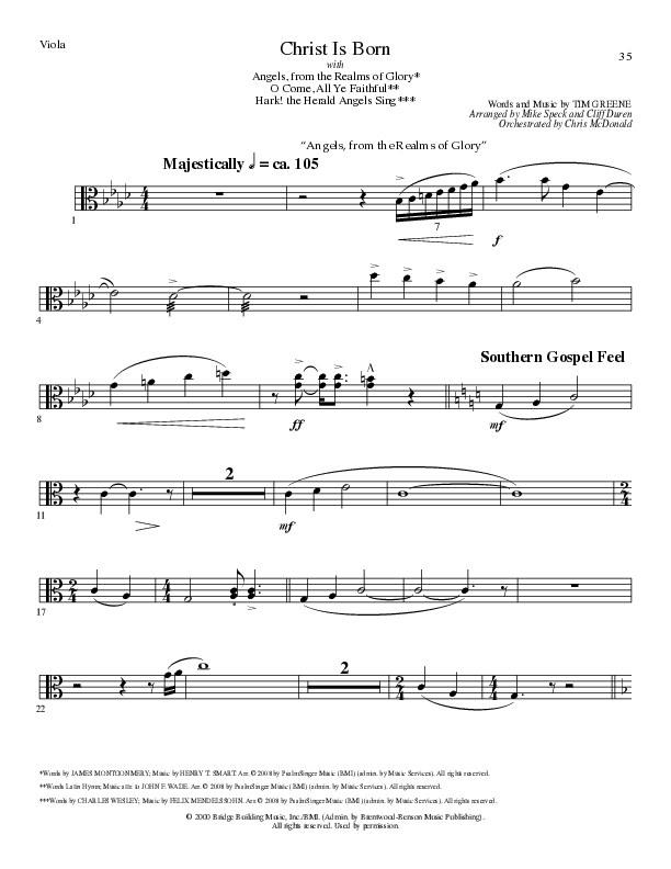 Christ Is Born with Angels From The Realms, O Come All Ye Faithful, Hark The Herald Angels Sing (Choral Anthem SATB) Viola (Lillenas Choral / Arr. Mike Speck / Arr. Cliff Duren / Orch. Chris McDonald)