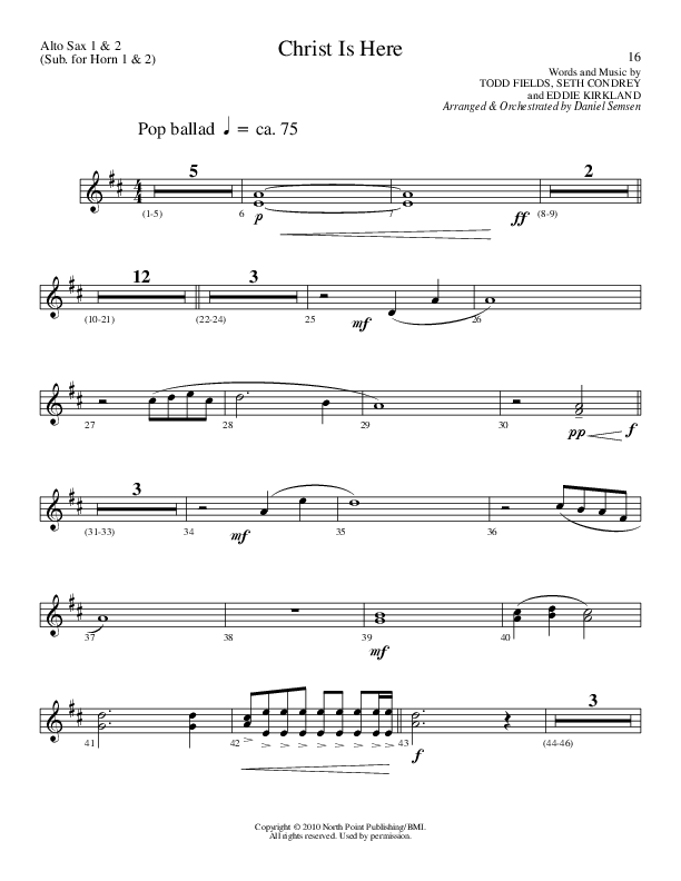 Christ Is Here (Choral Anthem SATB) Alto Sax 1/2 (Lillenas Choral / Arr. Daniel Semsen)