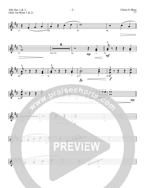 Christ Is Here (Choral Anthem SATB) Alto Sax 1/2 (Lillenas Choral / Arr. Daniel Semsen)
