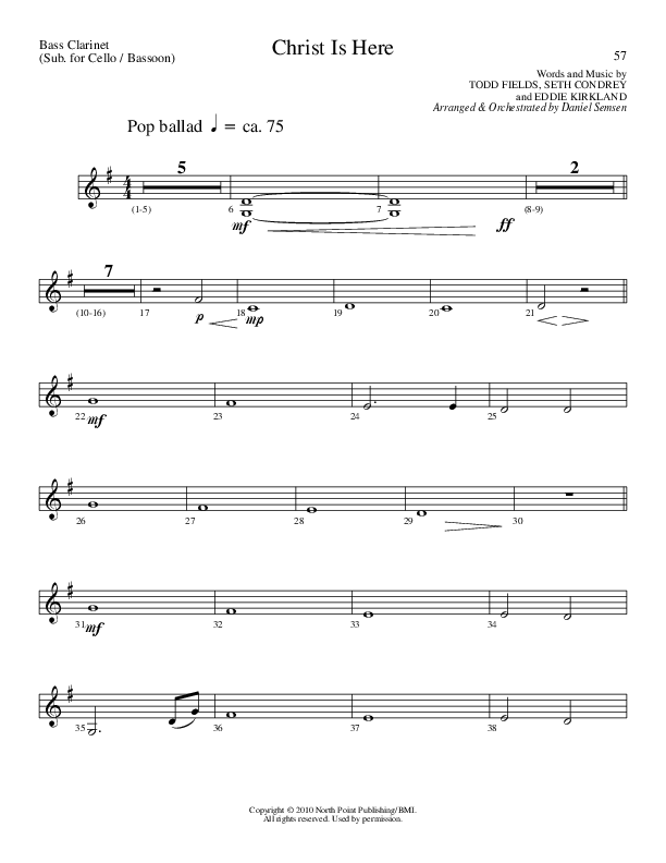 Christ Is Here (Choral Anthem SATB) Bass Clarinet (Lillenas Choral / Arr. Daniel Semsen)