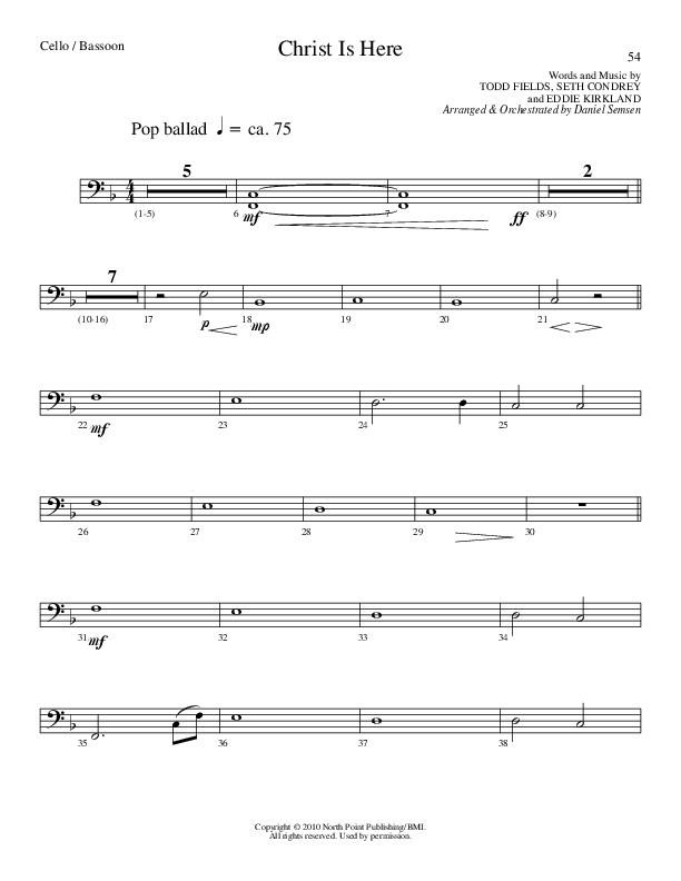 Christ Is Here (Choral Anthem SATB) Cello (Lillenas Choral / Arr. Daniel Semsen)