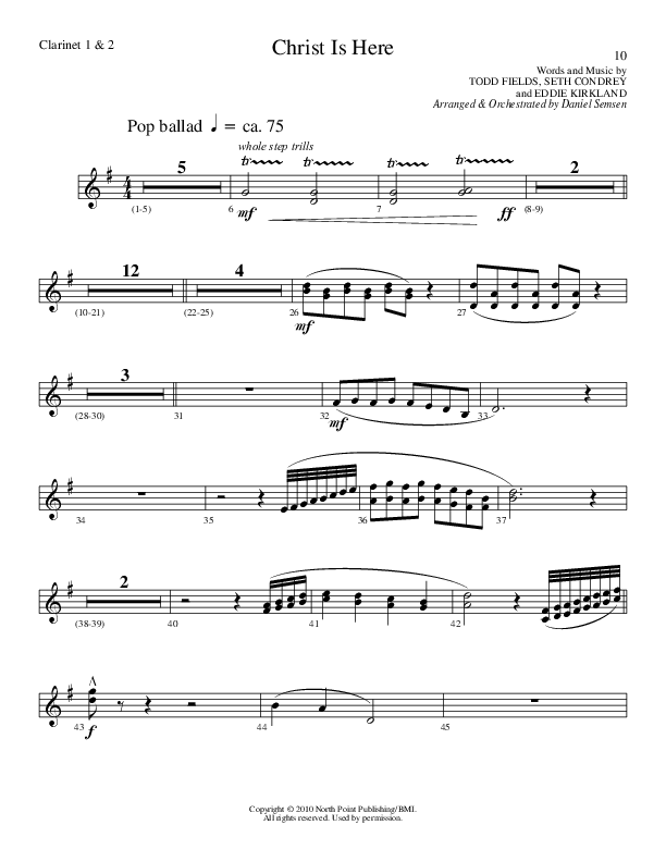 Christ Is Here (Choral Anthem SATB) Clarinet 1/2 (Lillenas Choral / Arr. Daniel Semsen)