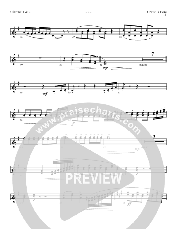 Christ Is Here (Choral Anthem SATB) Clarinet 1/2 (Lillenas Choral / Arr. Daniel Semsen)