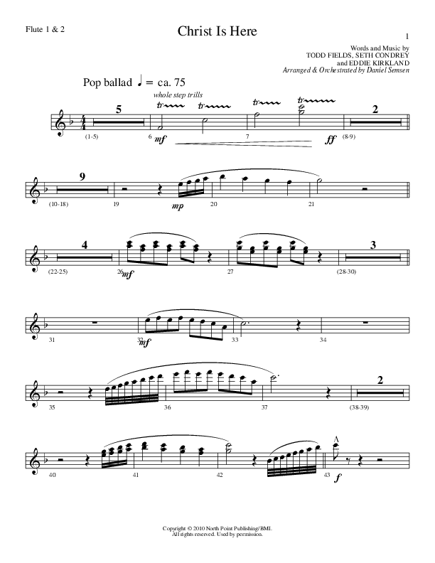 Christ Is Here (Choral Anthem SATB) Flute 1/2 (Lillenas Choral / Arr. Daniel Semsen)