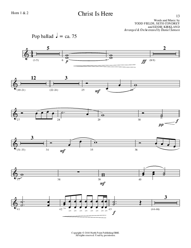 Christ Is Here (Choral Anthem SATB) French Horn 1/2 (Lillenas Choral / Arr. Daniel Semsen)