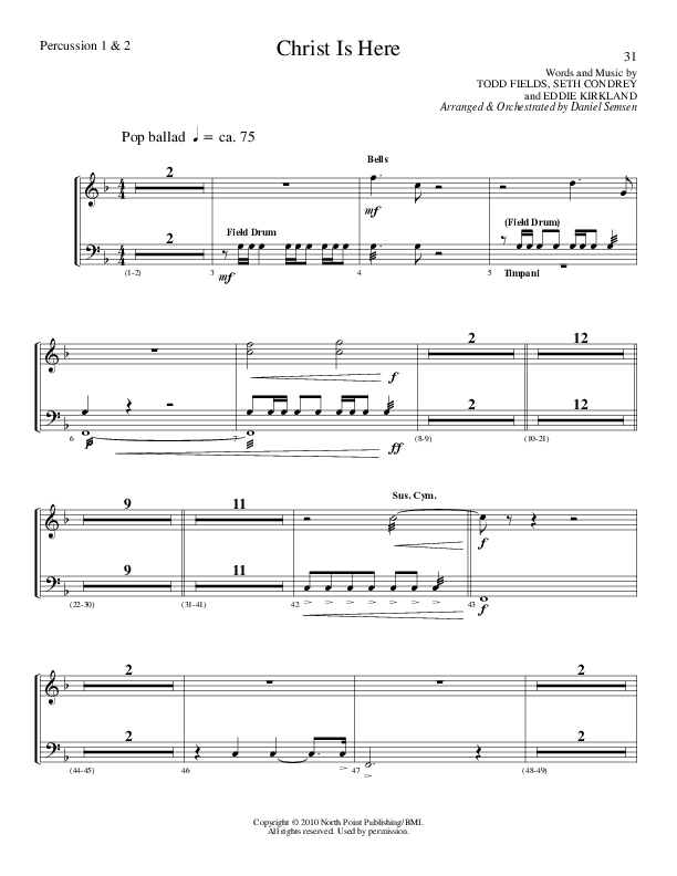 Christ Is Here (Choral Anthem SATB) Percussion 1/2 (Lillenas Choral / Arr. Daniel Semsen)
