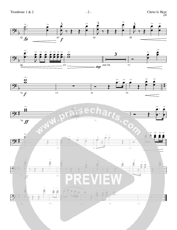 Christ Is Here (Choral Anthem SATB) Trombone 1/2 (Lillenas Choral / Arr. Daniel Semsen)
