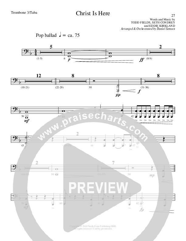 Christ Is Here (Choral Anthem SATB) Trombone 3/Tuba (Lillenas Choral / Arr. Daniel Semsen)