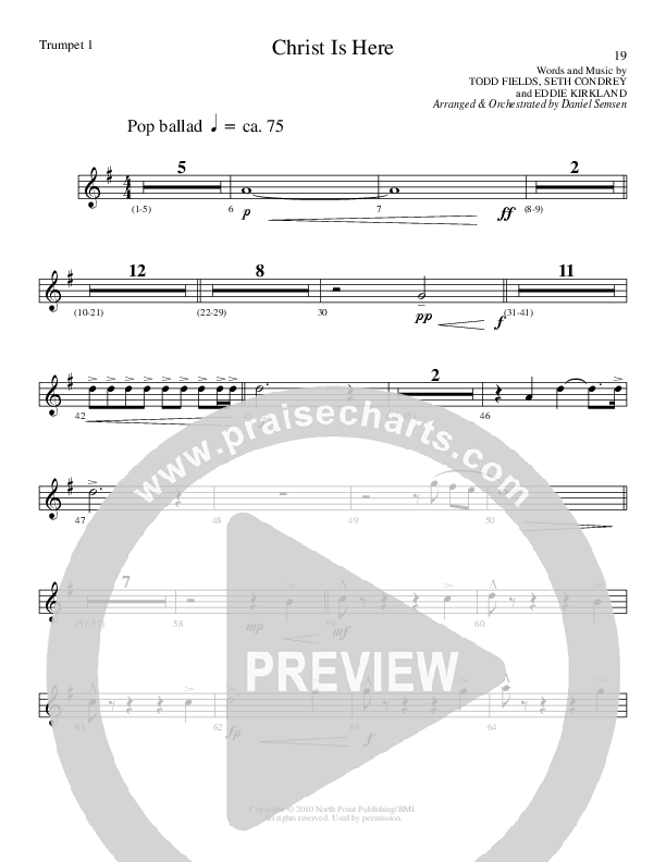 Christ Is Here (Choral Anthem SATB) Trumpet 1 (Lillenas Choral / Arr. Daniel Semsen)
