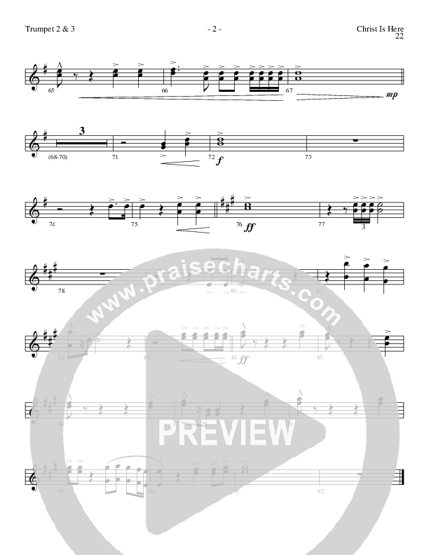 Christ Is Here (Choral Anthem SATB) Trumpet 2/3 (Lillenas Choral / Arr. Daniel Semsen)