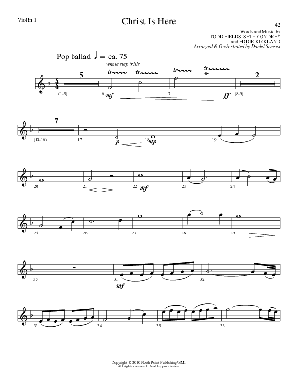 Christ Is Here (Choral Anthem SATB) Violin 1 (Lillenas Choral / Arr. Daniel Semsen)